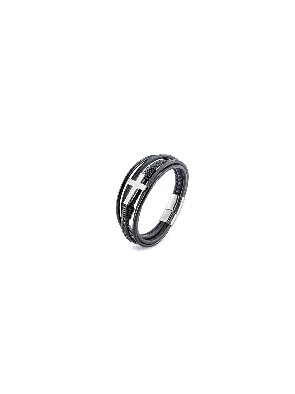 Troli Elegante bracciale in pelle con croce in pelle VBS001SB-PET uomo