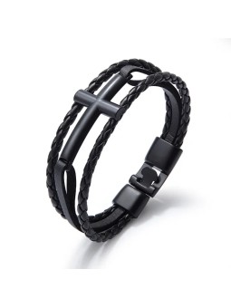Troli Bracciale in pelle nera con croce Pelle VPH1291D uomo