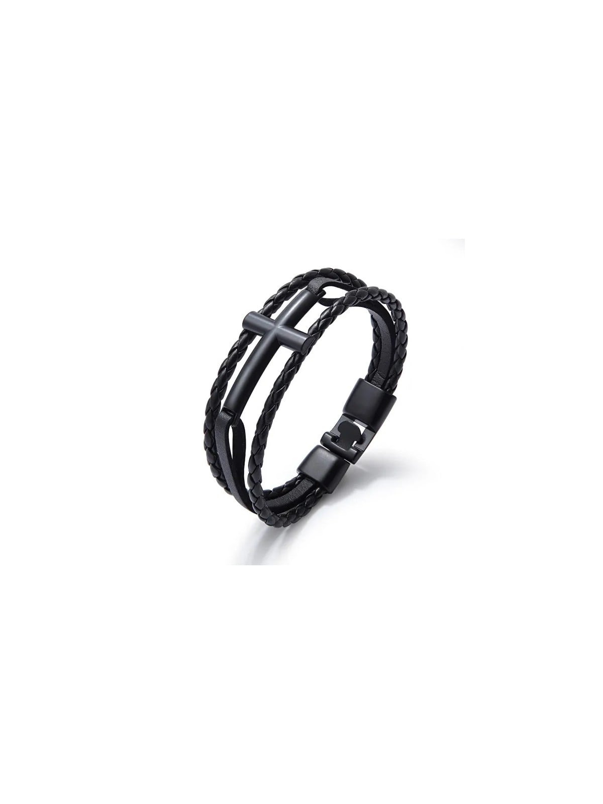 Troli Bracciale in pelle nera con croce Pelle VPH1291D uomo