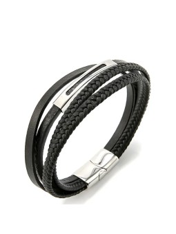 Troli Bracciale in pelle nera Pelle VSB003SB-PET uomo