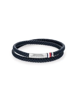 Tommy Hilfiger Bracciale in pelle blu scuro con chiusura in acciaio 2790549 uomo