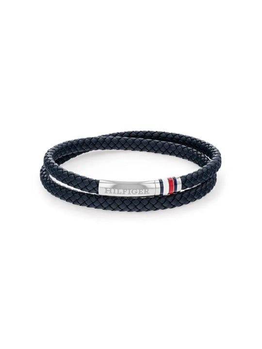 Tommy Hilfiger Bracciale in pelle blu scuro con chiusura in acciaio 2790549 uomo