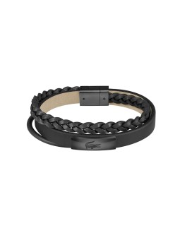 Lacoste Bracciale Fusion in pelle nera 2040318 uomo