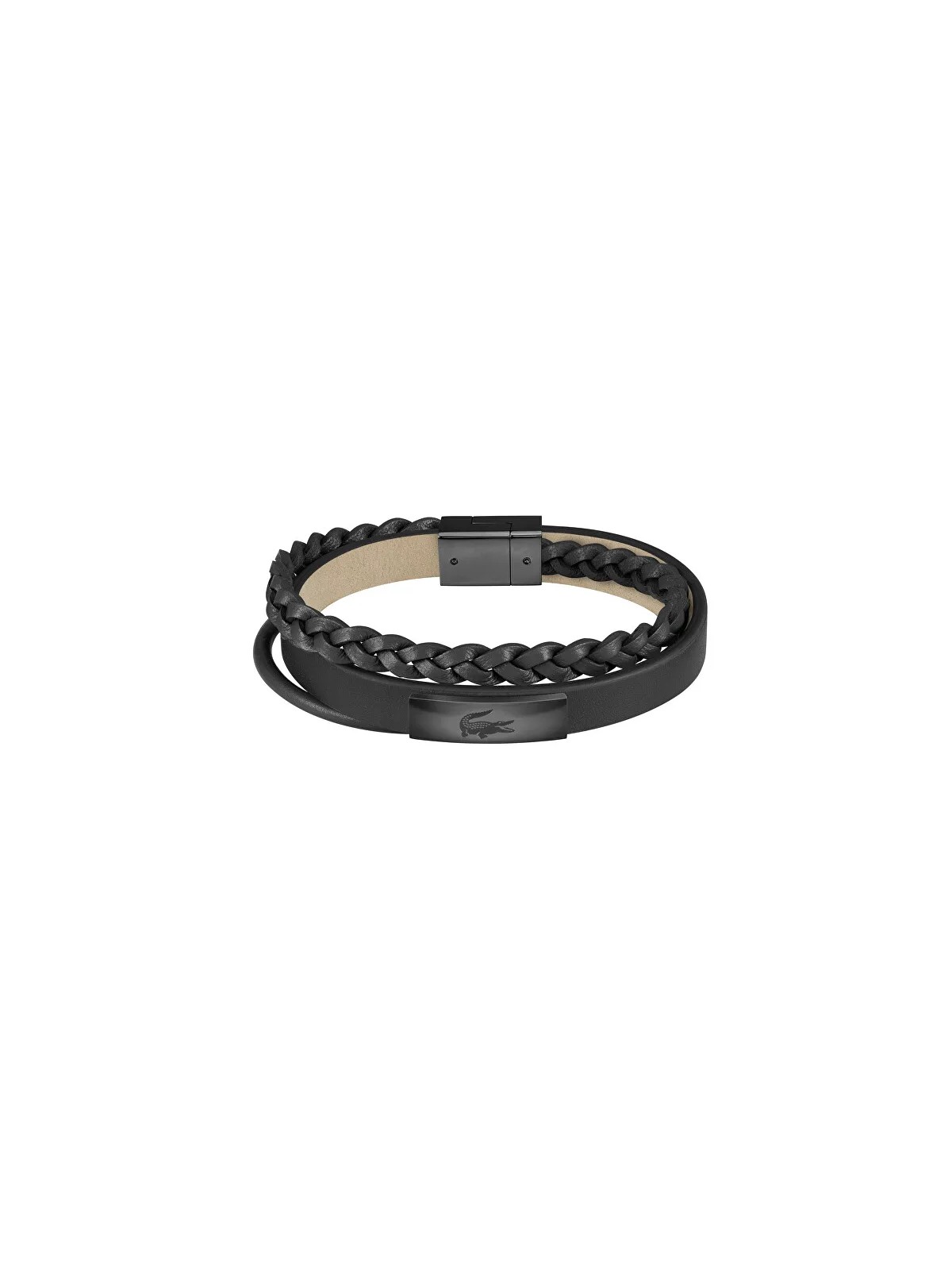 Lacoste Bracciale Fusion in pelle nera 2040318 uomo
