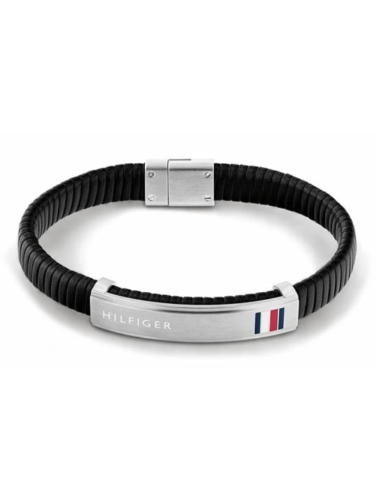 Tommy Hilfiger Bracciale moderno in pelle nera 2790349 uomo