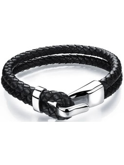 Troli Bracciale in pelle nera con hancio in acciaio Swater uomo