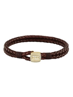 Hugo Boss Bracciale in pelle intrecciata marrone Seal 1580667 - Lunghezza: 17.5 cm uomo