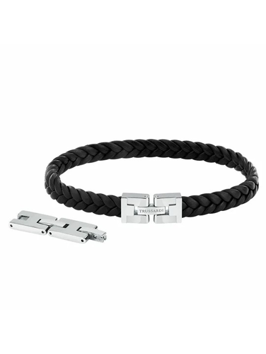 Trussardi Bracciale originale in pelle nera T-Leather TJAXV19 uomo