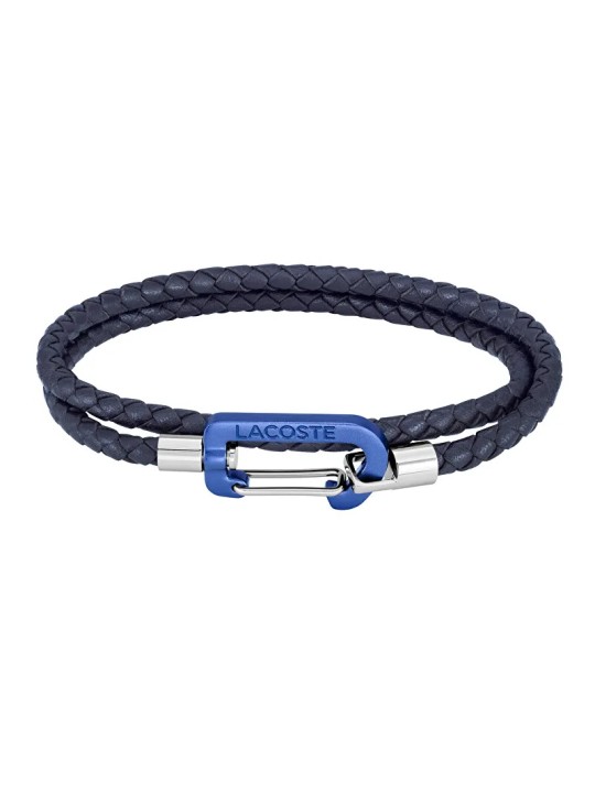 Lacoste Bracciale in pelle intrecciata blu scuro Matt 2040315 uomo