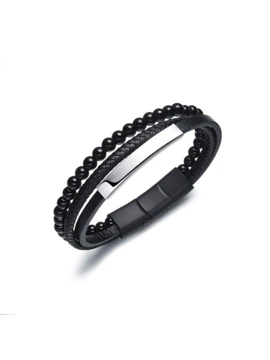 Diversi Bracciale moderno in pelle triple con perline B1G00203 uomo