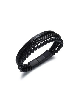 Diversi Bracciale in pelle nera con perle di ghiaccio B1G00207 uomo