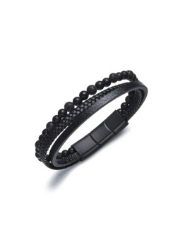Bracciale Diversi in pelle nera con perline per uomo B1G00212 uomo