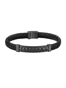 Hugo Boss Bracciale in pelle nera da uomo su misura 1580676 - Lunghezza: 19 cm uomo