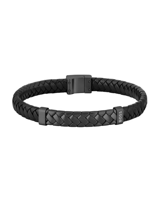 Hugo Boss Bracciale in pelle nera da uomo su misura 1580676 - Lunghezza: 19 cm uomo