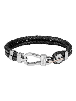 Hugo Boss Bracciale doppio alla moda in pelle nera 1580699 - Lunghezza: 19 cm uomo