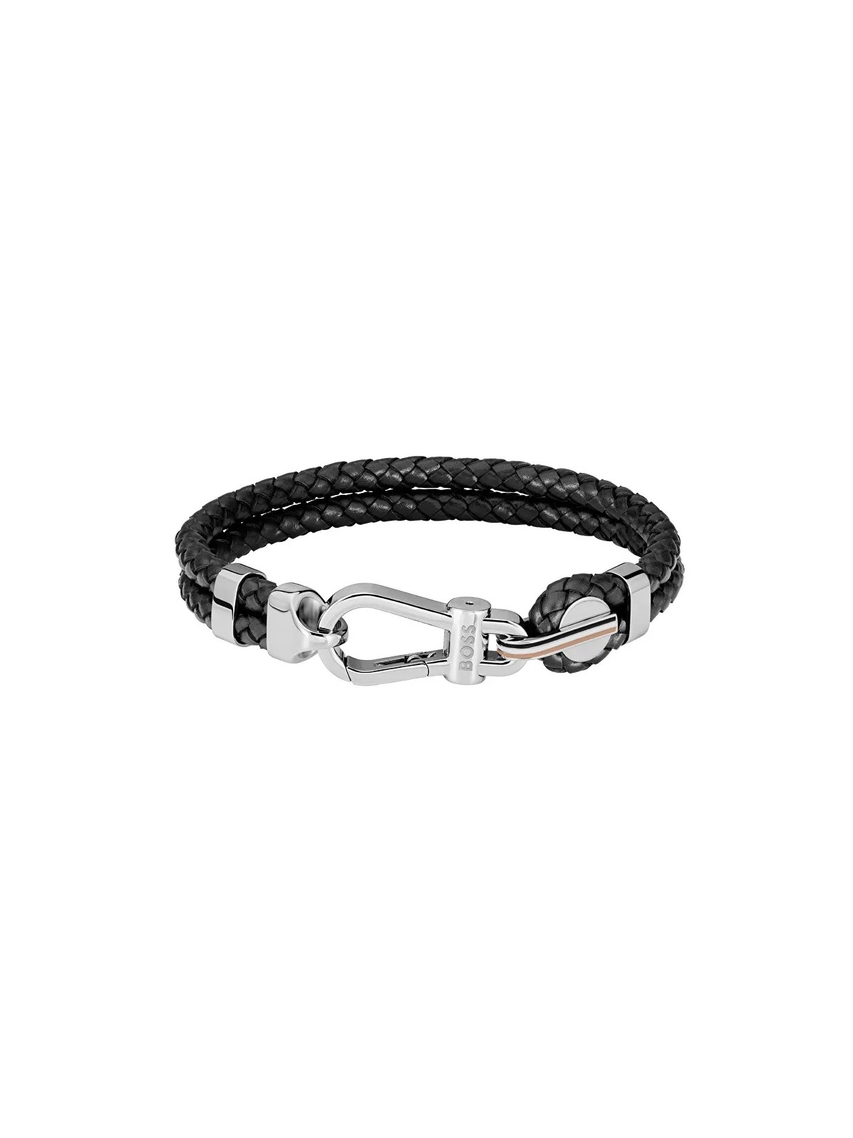 Hugo Boss Bracciale doppio alla moda in pelle nera 1580699 - Lunghezza: 19 cm uomo
