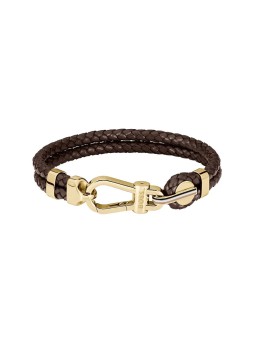 Hugo Boss Bracciale doppio alla moda in pelle marrone 1580700 - Lunghezza: 19 cm uomo