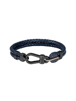 Hugo Boss Elegante bracciale doppio in pelle blu scuro 1580701 - Lunghezza: 19 cm uomo