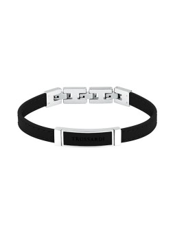 Trussardi Bracciale in pelle nera per uomo T-Leather TJAXZ05 uomo