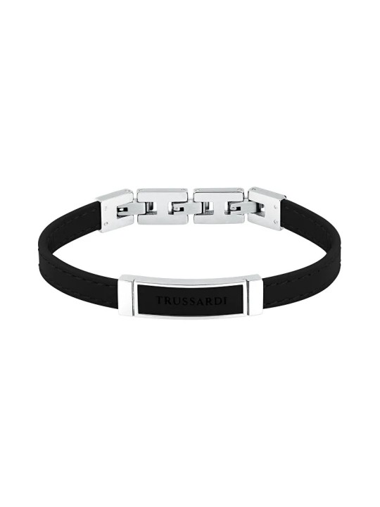 Trussardi Bracciale in pelle nera per uomo T-Leather TJAXZ05 uomo