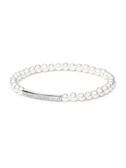 Silvego Bracciale flessibile di perle Noya con decorazione in argento LPS19222BW donna