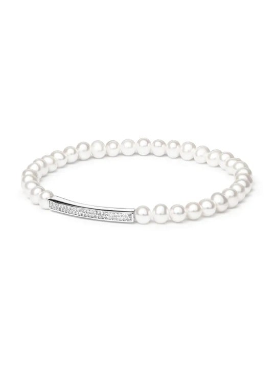 Silvego Bracciale flessibile di perle Noya con decorazione in argento LPS19222BW donna