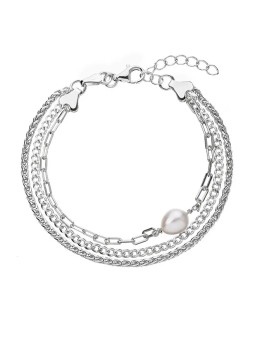 Evolution Group Bracciale triplo in argento con perla Pavona autentica 23028.1 donna