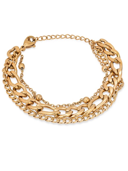 Troli Bracciale triplo di lusso in acciaio placcato oro donna