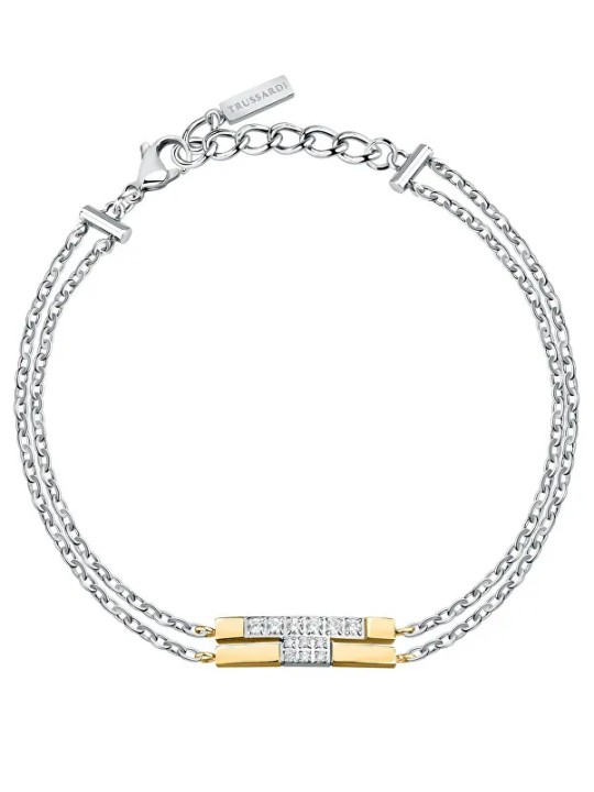 Trussardi Doppio anello bicolore con logo in zirconi T-Logo TJAXC27 donna