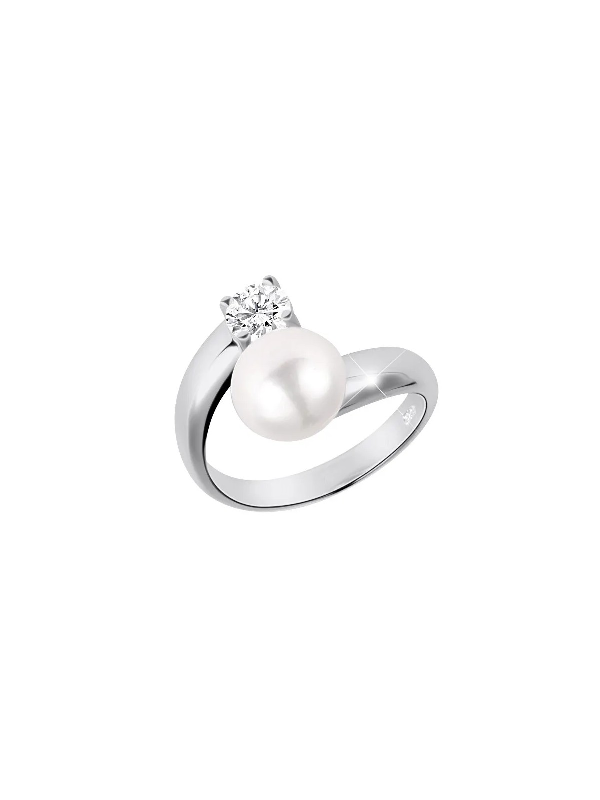 JwL Luxury Pearls Anello in argento con perla bianca e cristallo trasparente JL0432 donna