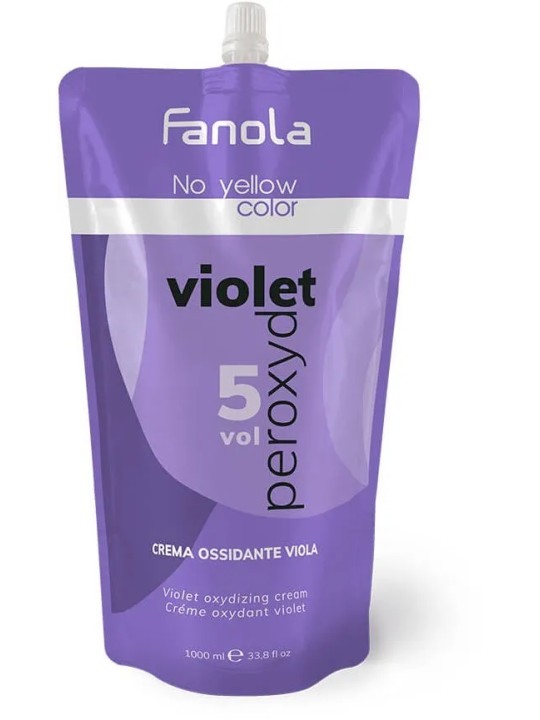 Fanola No Yellow Color Violet Peroxyde emulsione di sviluppo per neutralizzare i toni gialli 1,5% 5 Vol. 1000ml donna