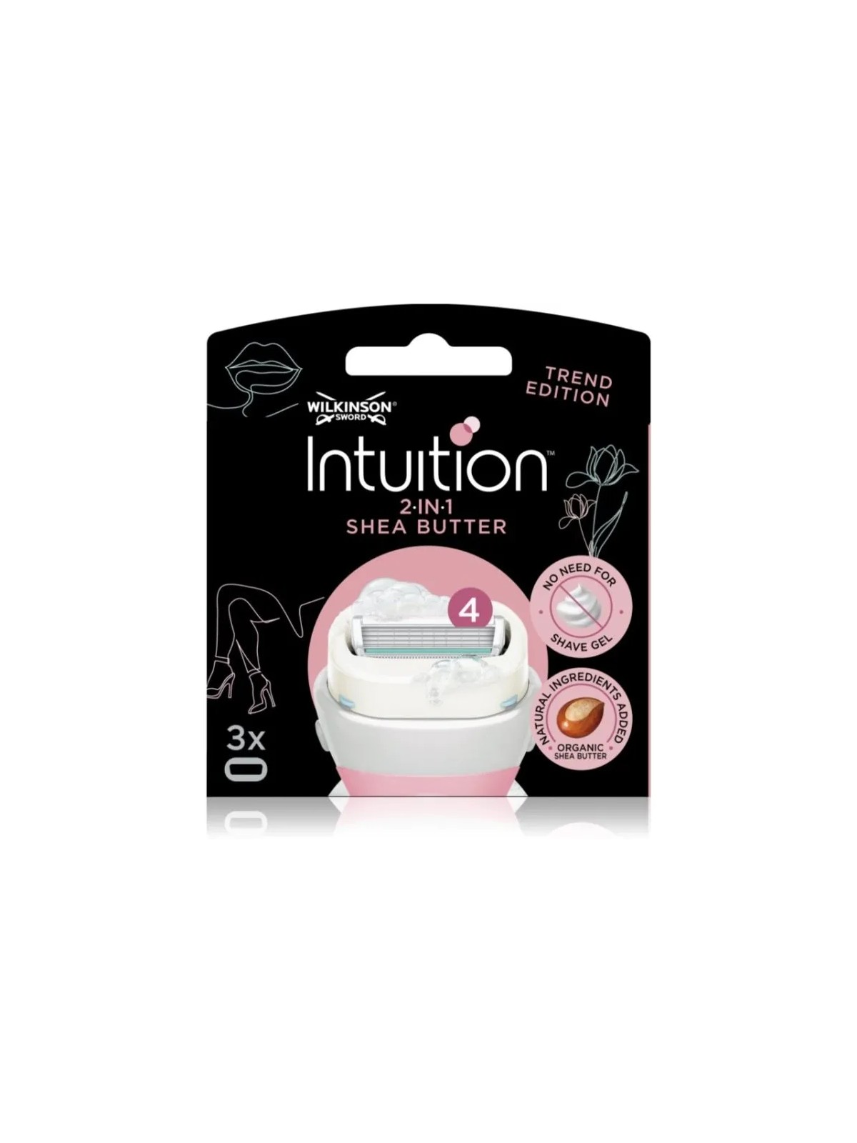 Wilkinson Sword Testine di ricambio Intuition 2in1 al burro di karité, 3 pezzi donna