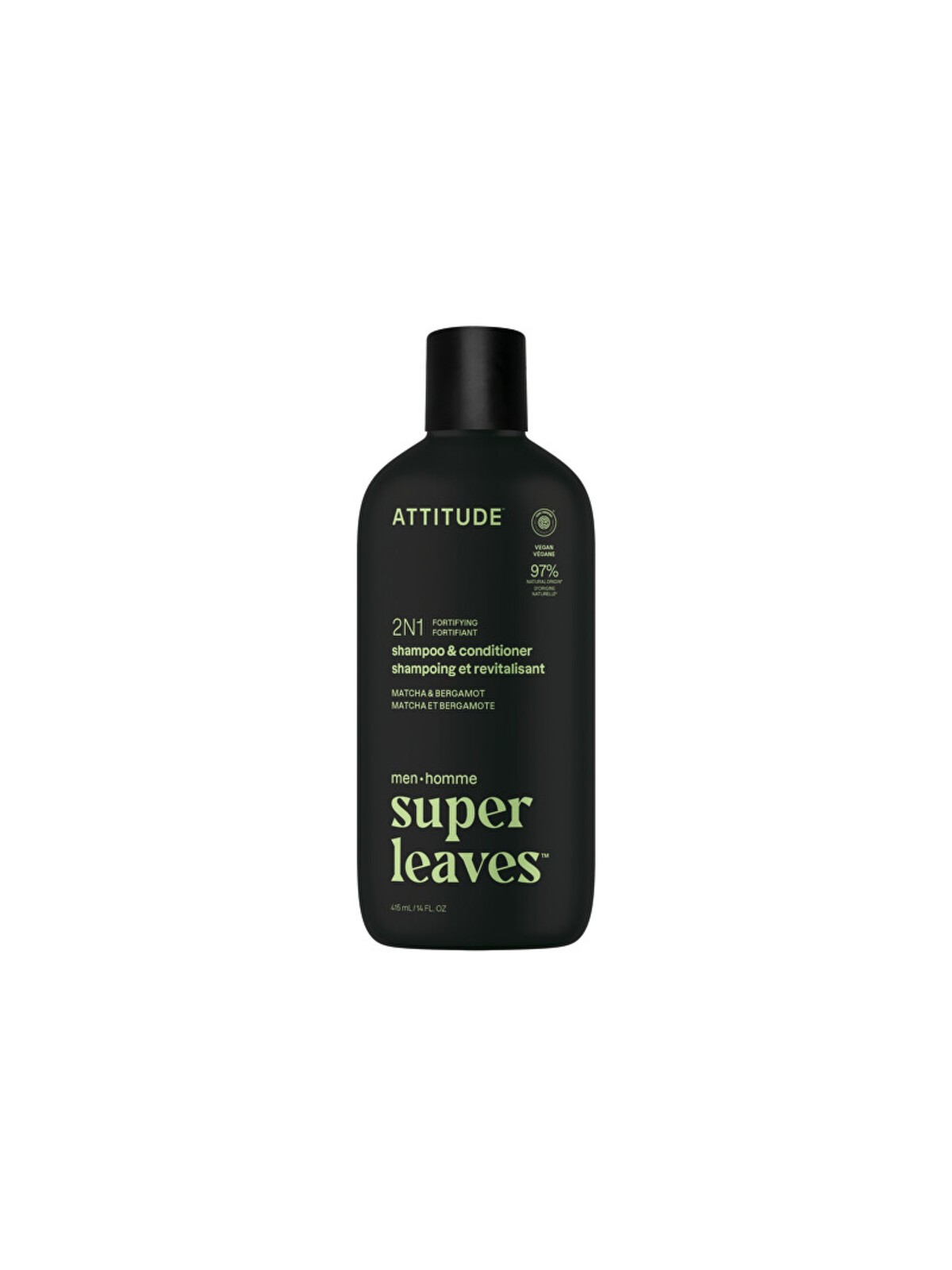 Attitude Super Leaves Matcha & Bergamot Shampoo & Conditioner - Shampoo e balsamo rinforzante 2 in 1 per uomo 415 ml uomo