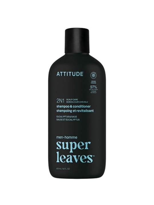 Attitude Super Leaves Shampoo e Balsamo Eucalipto e Salvia - Shampoo e balsamo lenitivo 2 in 1 per uomo 415 ml uomo