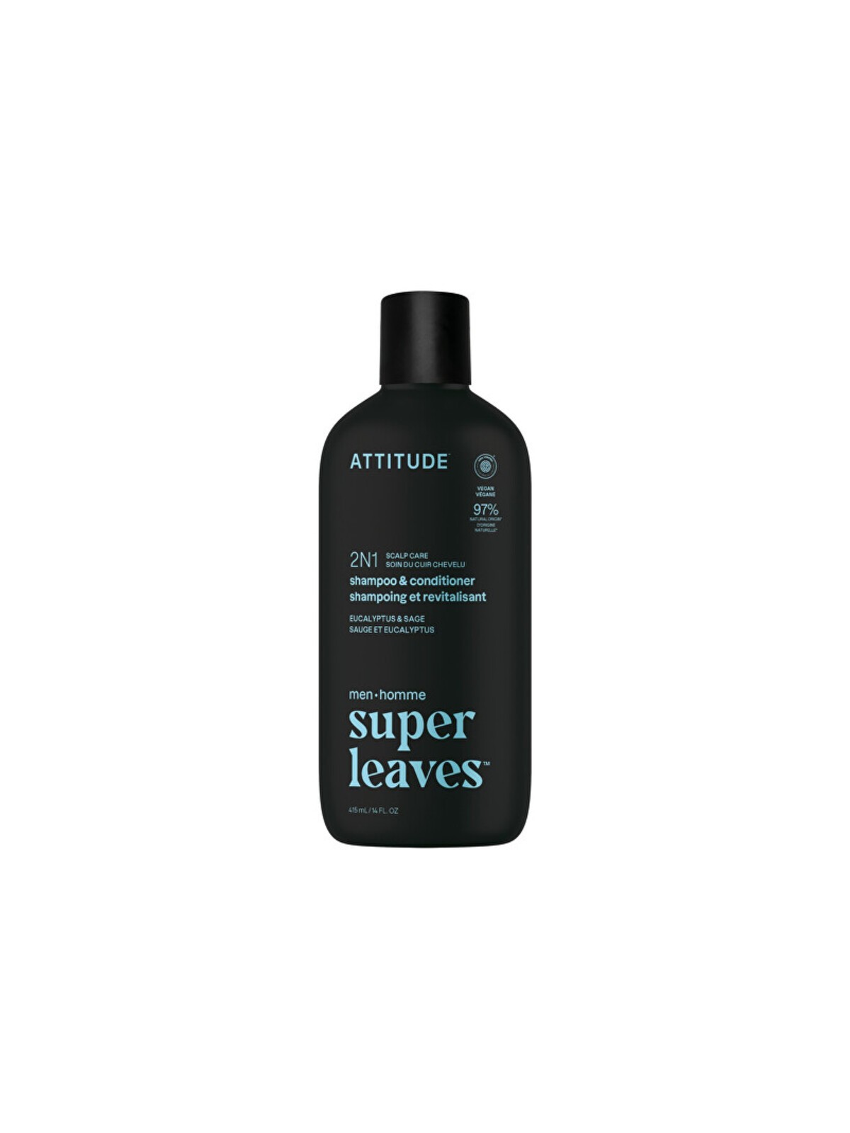 Attitude Super Leaves Shampoo e Balsamo Eucalipto e Salvia - Shampoo e balsamo lenitivo 2 in 1 per uomo 415 ml uomo