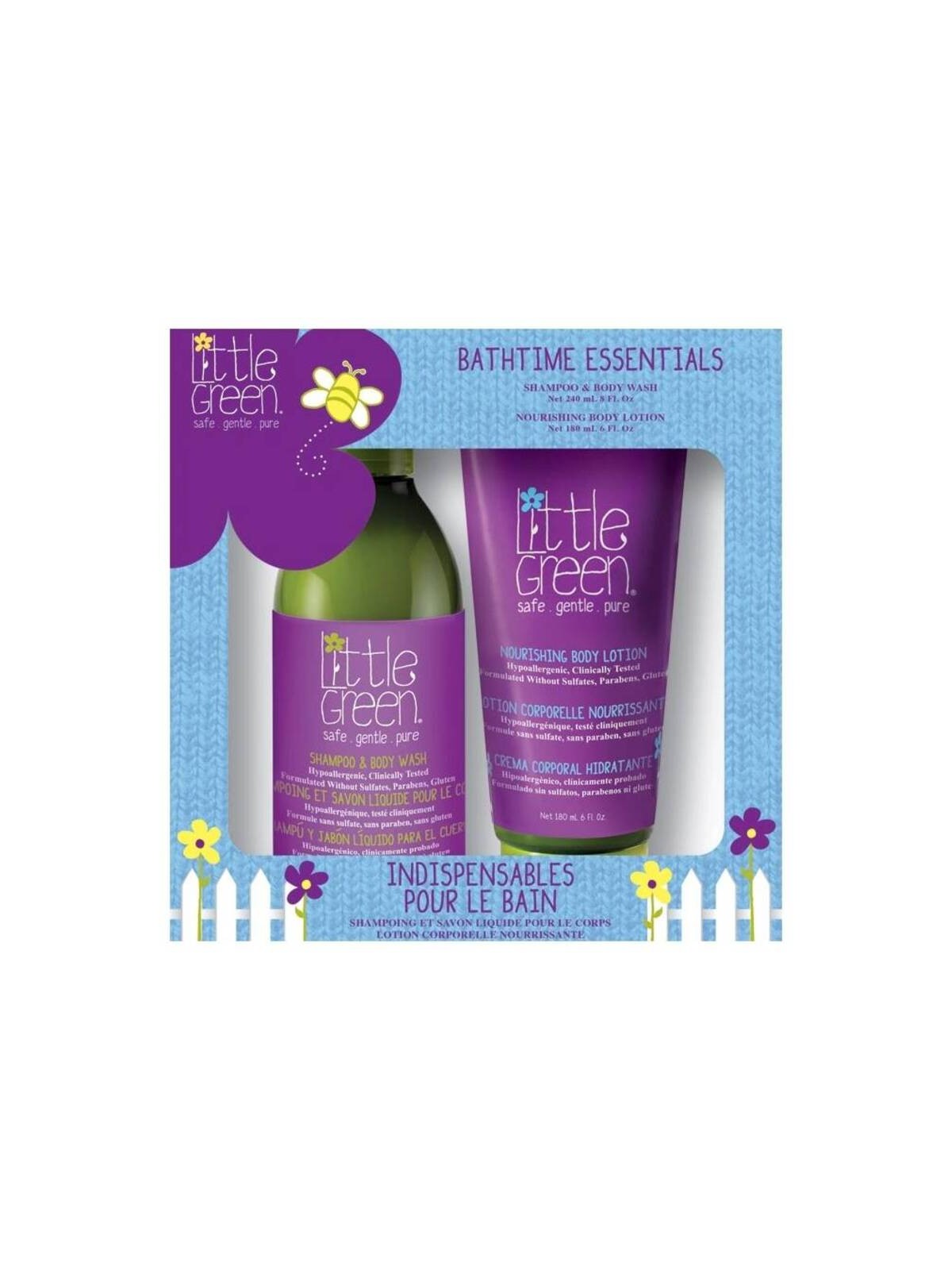 Set regalo Little Green Kids per il bagnetto, con profumazione fruttata, adatto sia a bambini che a bambine.