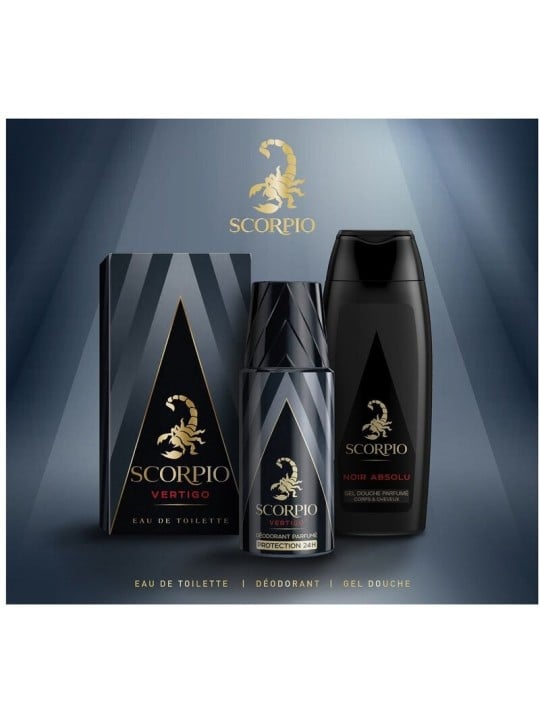 Set regalo Scorpio Vertigo: eau de toilette 75ml, gel doccia 250ml e deodorante spray 150ml uomo