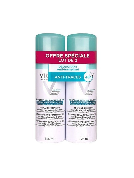 Deodorante antitraspirante Vichy 48h (2 pezzi) - Spray deodorante senza alcol con effetto 48 ore 125ml donna