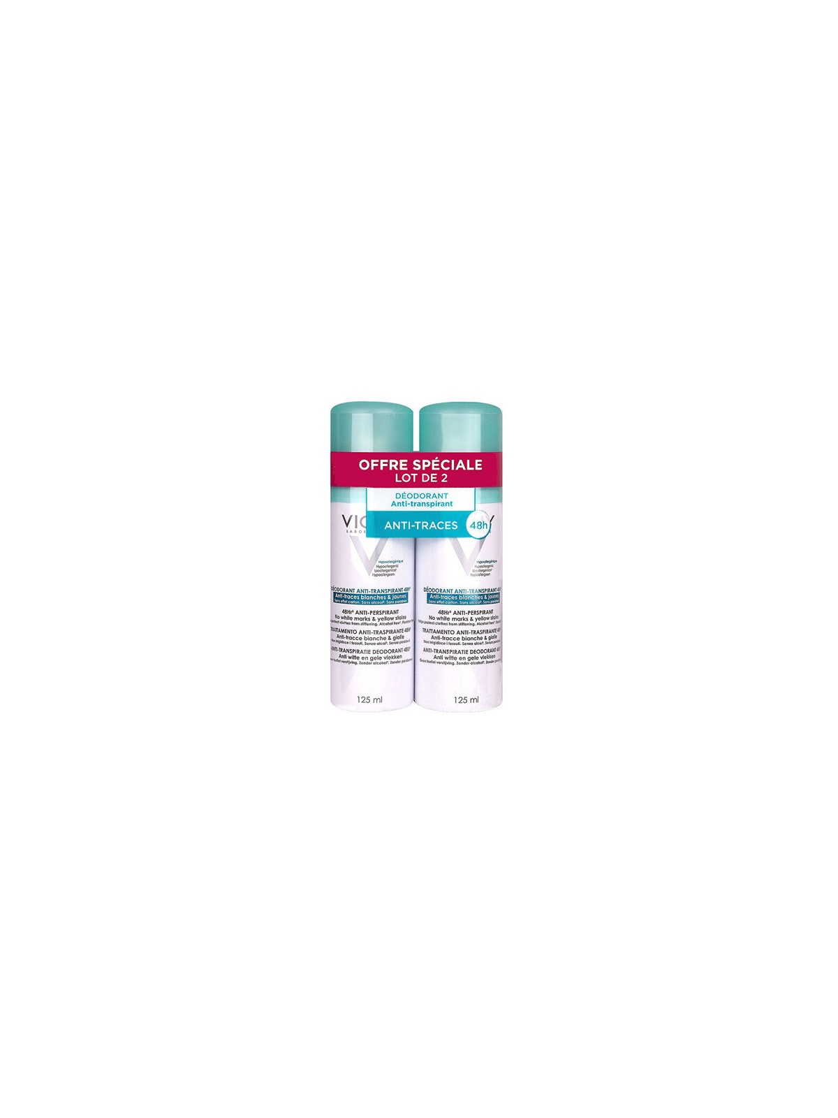 Deodorante antitraspirante Vichy 48h (2 pezzi) - Spray deodorante senza alcol con effetto 48 ore 125ml donna