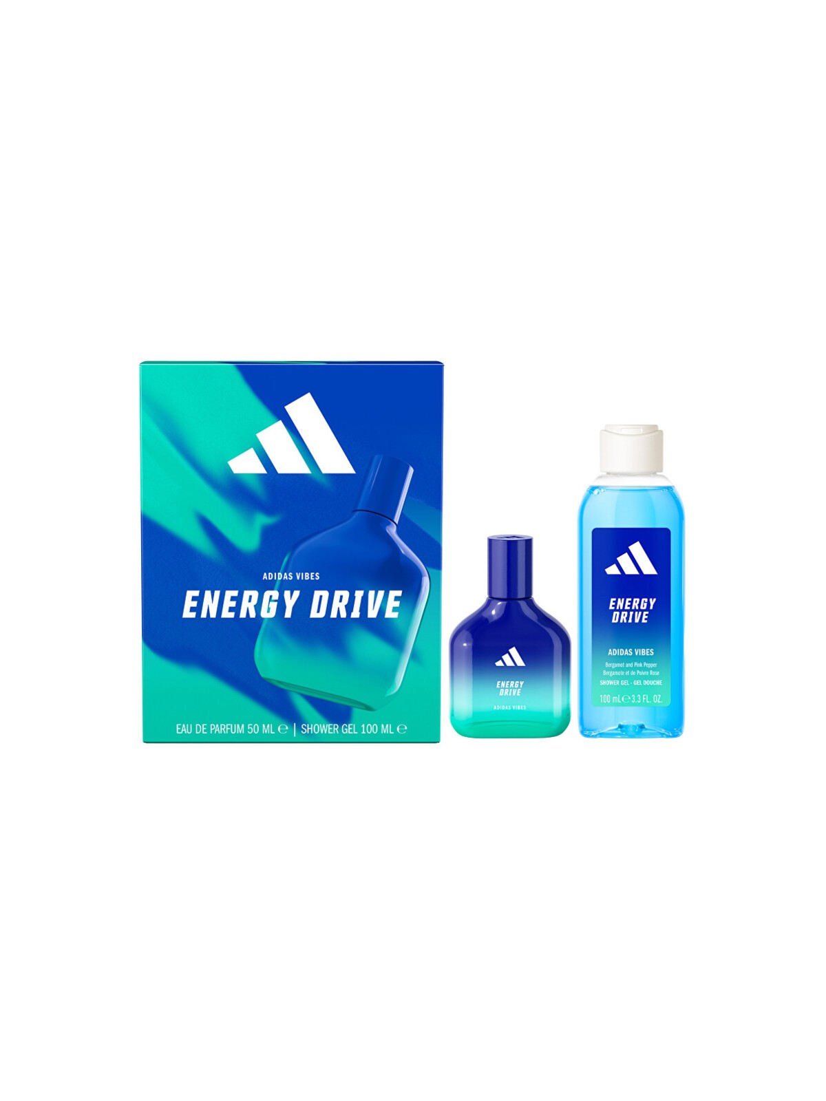 Set regalo Adidas Vibes Energy Drive: eau de parfum 50ml e gel doccia 100ml uomo