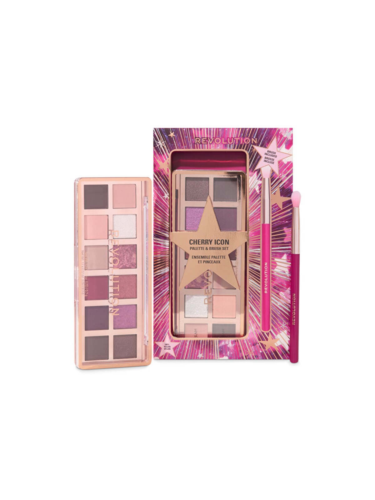 Palette di ombretti e set di pennelli Makeup Revolution Cherie Icon - Set regalo donna