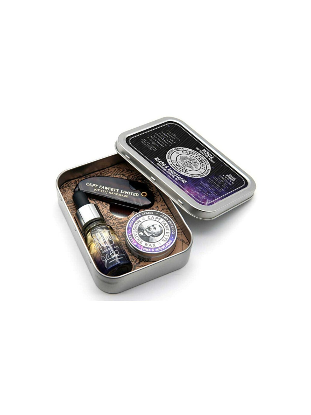 Kit di sopravvivenza per la cura della barba Captain Fawcett Nebula - Set regalo per la cura della barba uomo
