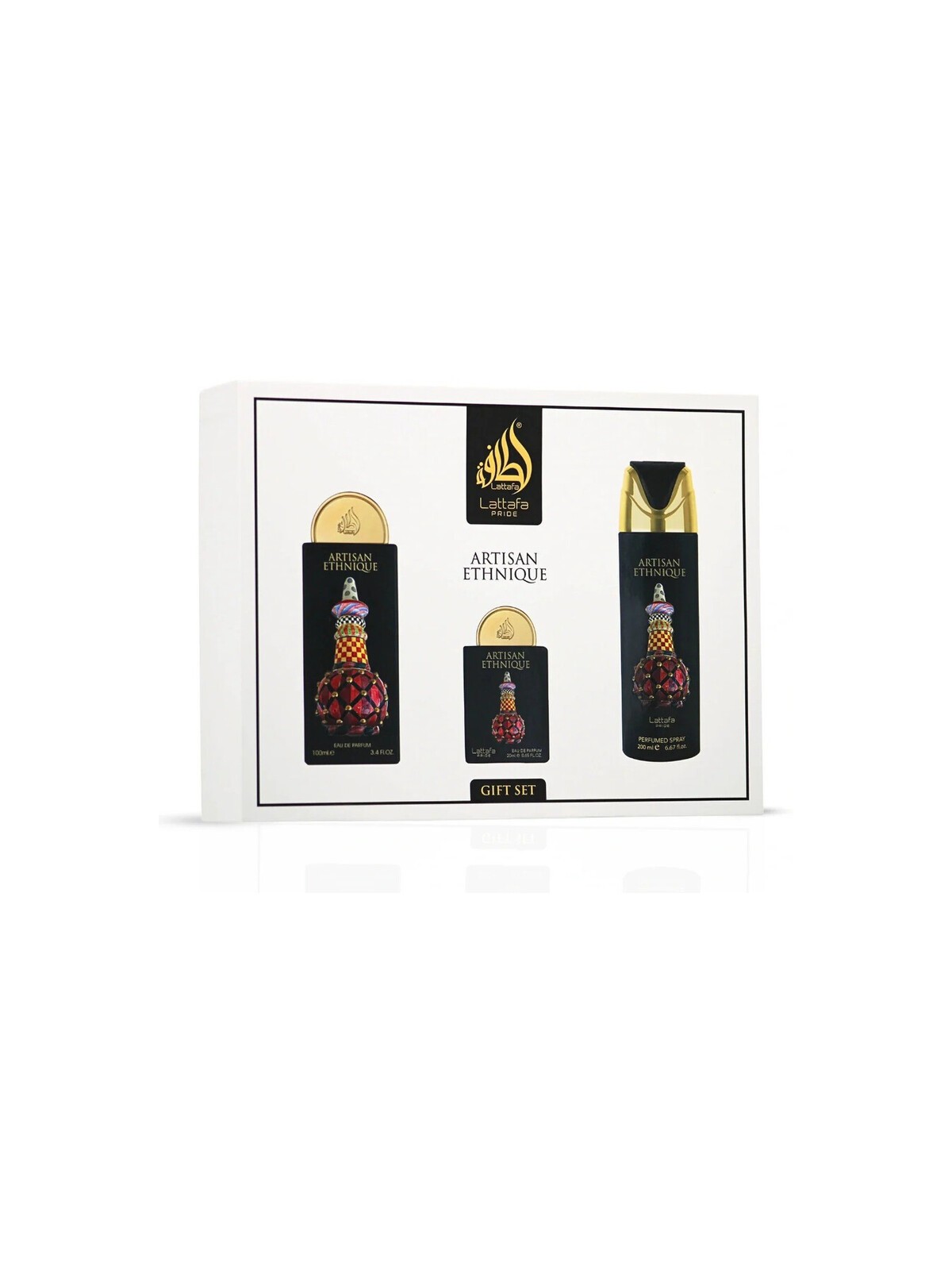 Lattafa Perfumes Artisan Ethnique Set regalo eau de parfum 100ml, deospray 200ml ed eau de parfum 20ml unisex