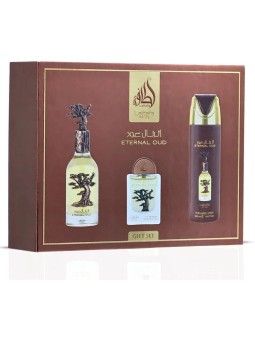 Lattafa Perfumes Eternal Oud Set regalo eau de parfum 100ml, deospray 200ml ed eau de parfum 20ml unisex