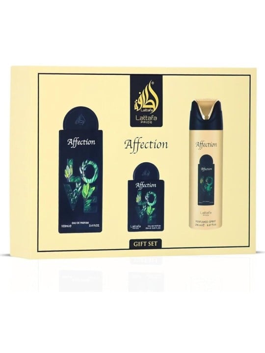 Lattafa Perfumes Affection Set regalo eau de parfum 100ml, deospray 200ml ed eau de parfum 20ml unisex