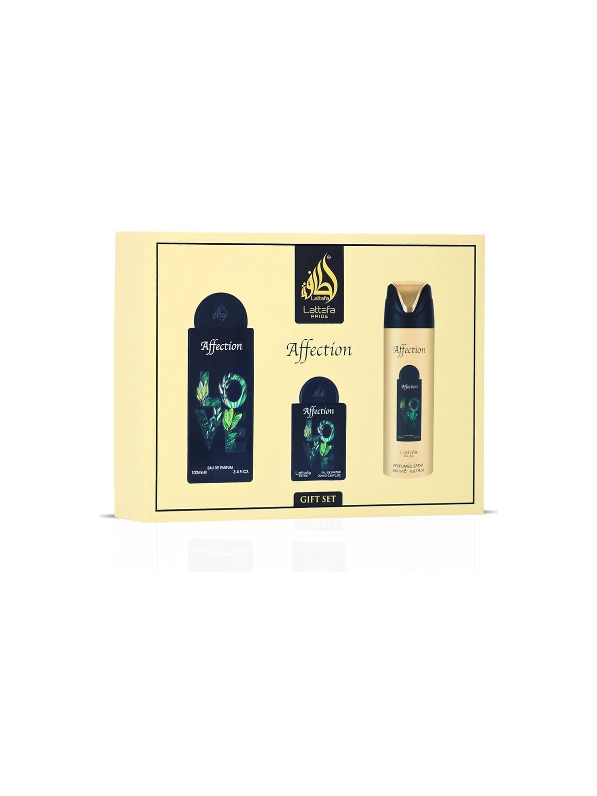Lattafa Perfumes Affection Set regalo eau de parfum 100ml, deospray 200ml ed eau de parfum 20ml unisex