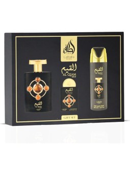 Lattafa Perfumes Al Qiam Gold Set regalo eau de parfum 100, deospray 200ml ed eau de parfum 20ml unisex