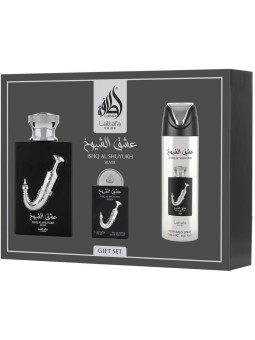 Lattafa Perfumes Ishq Al Shuyukh Silver Set regalo eau de parfum 100ml, deospray 200ml ed eau de parfum 20ml unisex