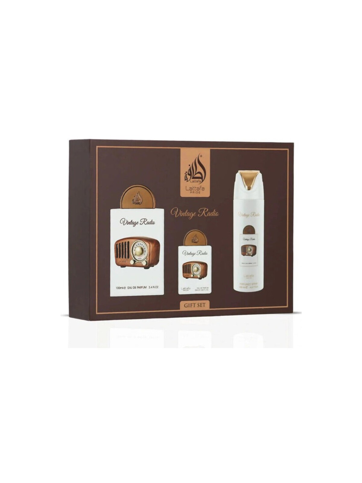 Lattafa Perfumes Pride Vintage Radio Set regalo eau de parfum 100ml, eau de parfum 20ml e spray corpo 200ml unisex