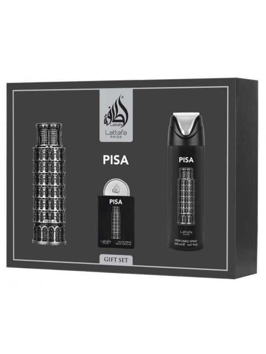 Lattafa Perfumes Pride Pisa Set regalo eau de parfum 100ml, deospray 200ml ed eau de parfum 20ml unisex